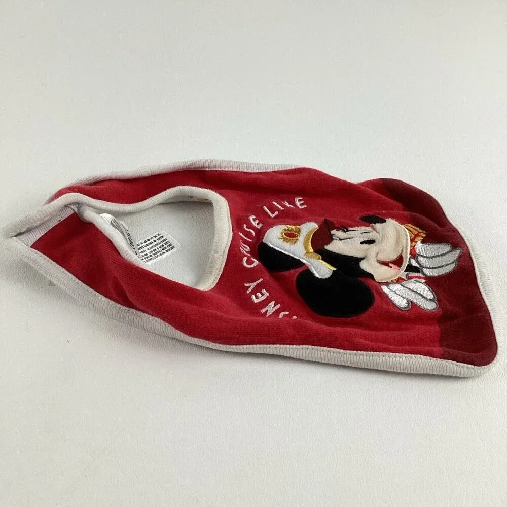 Disney Cruise Lines Baby Bib Sailor Minnie Mouse Snap Captain Red Drool Catcher